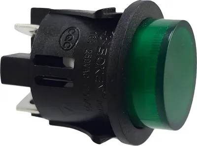 Produktbild von Druckschalter PS18-16 Einbau ø 25mm 250V 16A grün, beleuchtet push-EIN push-AUS, Flachstecker 6,3mm