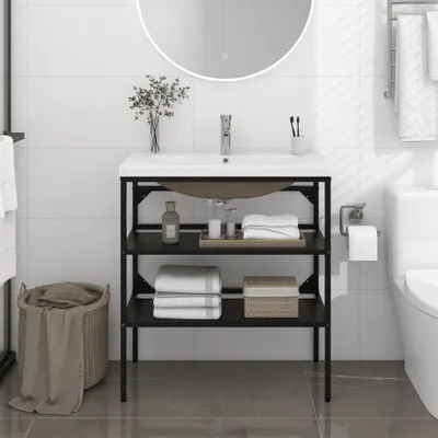 Image de vidaXL Support de lavabo de salle de bain avec lavabo noir fer