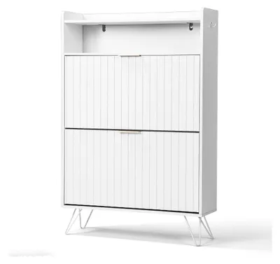 Produktbild von Schuhschrank Schmal,Schuhkipper mit 2 Flip-Schubladen Schuhregal für den Eingang, Flur, Wohnzimmer 80 x 24 x 120 cm (Weiß)