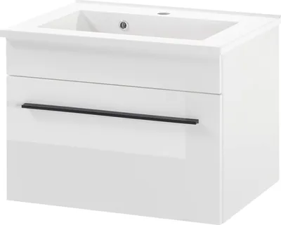 Produktbild von LIVOJO M12 Badezimmer Waschtisch schmal mit Waschbecken 60 x 45 x 47 cm Weiß Hochglanz