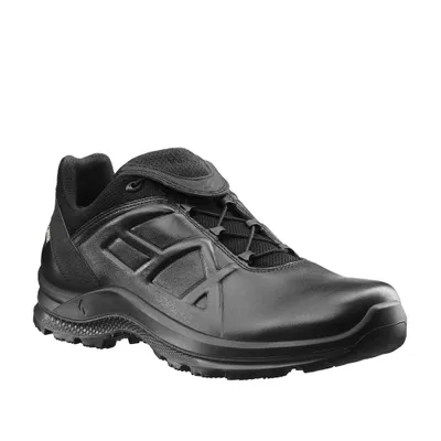 A black Haix Black Eagle Tactical 2.1 GTX low shoe is shown against a white background.