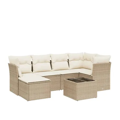 Produktbild von vidaXL 7-tlg. Garten-Sofagarnitur mit Kissen Beige Poly Rattan