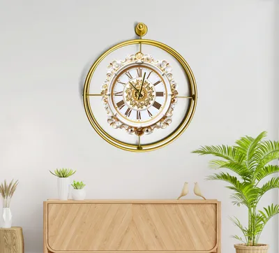 Obrázok produktu pre Opviq, Mclock-00120, Dekoratívne kovové nástenné hodiny, zlaté, 100 % KOV, 58 x 7 x 65 cm