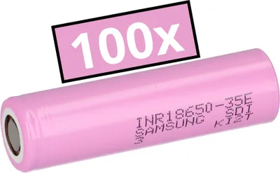 Immagine prodotto di 100× Samsung INR18650-35E - 18650 Li-Ion 3,7 V 3500 mAh (a testa piatta, non protetto)