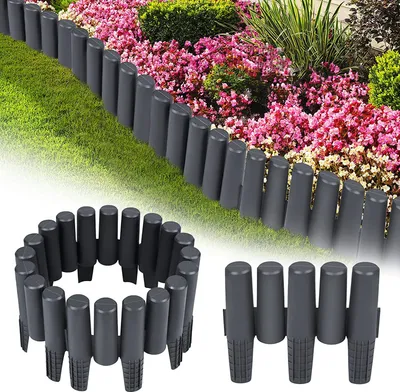 Produktbild von ACXIN 5,6M Rasenkante Beeteinfassung Gartenpalisade Holzoptik Beetumrandung Mähkante Spleißbar Garten Border 1 Element (L x H): 28 x 24 cm (Anthrazit)