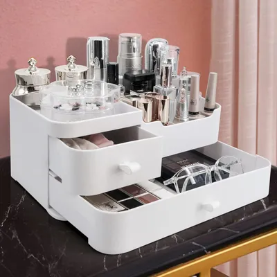 Produktbild von Make Up Organizer Kosmetik Aufbewahrung: Schminke Pinsel Aufbewahrungsbox Bad mit Schubladen - Badezimmer Schminktisch Acryl Makeup Box, Behälter