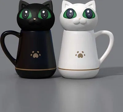 Produktbild von Unyqoos® Kaffeebecher – Keramik 350 ml (12 oz) mit weichem Silikon-Katzen‑Deckel, knetbar & stresslösend, schwarz, für Büro & Zuhause