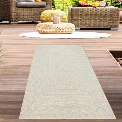 Immagine prodotto di Tappeto da salotto per esterni resistente alle intemperie con motivo a linee rettangolari in color crema Dimensioni - 80 x 250 cm