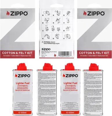 Produktbild von Zippo Original Sets Feuerzeugbenzin Feuersteine Flints Docht Wick Watte Filz 3 X Watte & Filz 10 x 125ml