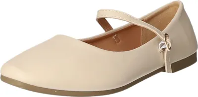 Produktbild von Ballerinas Beige aus glattem Kunstleder mit Schnalle, Blockabsatz und strapazierfähiger Decksohle