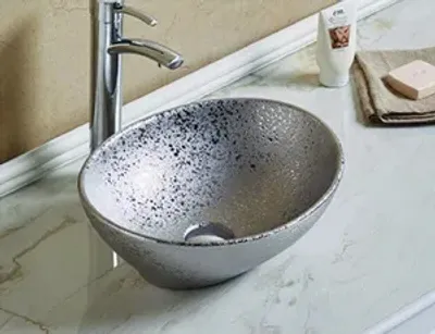 Produktbild von Waschbecken Aufsatzwaschen Waschtisch Silber Antik Barok Retro 40,5x33x14cm Oval