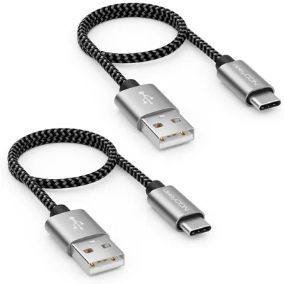 Produktbild von deleyCON USB-C Kabel SET (2 Stück je 0,30m) 30cm Kurz Nylon Ladekabel Datenkabel USB Typ C Metallstecker Laden & Synchronisieren von Handy & Smartphone