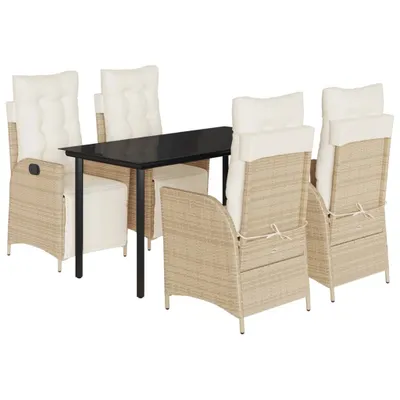 Produktbild von 5-tlg. Garten-Essgruppe mit Kissen Beige Poly Rattan