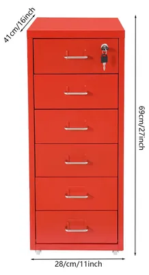 Zdjęcie produktu dla Metalowa szafka na dokumenty na kółkach - z 6 szufladami - zamykana na klucz - wymiary: 28 x 41 x 69 cm - kolor: czerwony