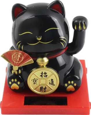 Produktbild von Glückskatze Mini Maneki-neko Medaille schwarz Solar 5cm Winkekatze Lucky cat