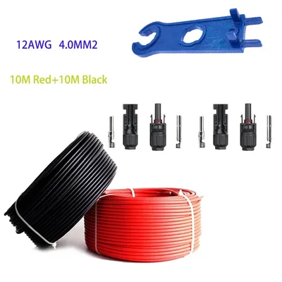 Obrázek produktu pro Prodlužovací kabel, samec a samice konektorů solárního panelu, červený a černý, 32,8FT 12AWG