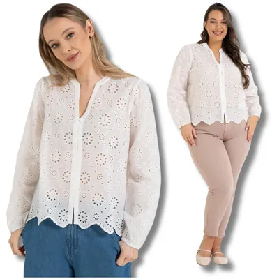Obrázek produktu pro Moraj - Bílá halenka - Dámská halenka, velikost 3XL - Tunika - Halenka s krajkou