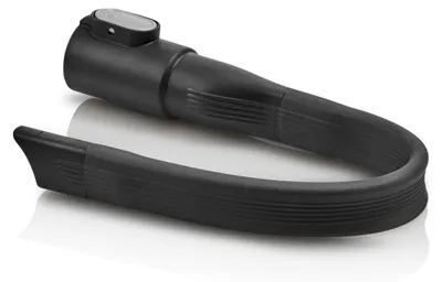 A black, flexible crevice tool for a vacuum cleaner is shown against a white background.