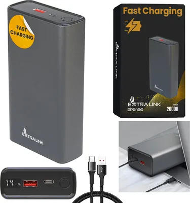 Produktbild von Extralink Powerbank 20000mAh 45W USB-C Silber Fast Charge