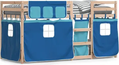 Produktbild von vidaXL Etagenbett mit Vorhängen Blau 90x200 cm Massivholz Kiefer