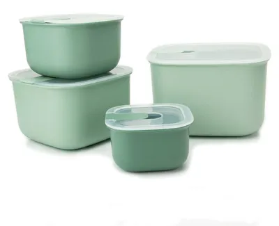 Obrázek produktu pro Sada 4 kusů nádob na uchování čerstvosti Arendo, nádoby na potraviny, krabičky na oběd, nepropustné, stohovatelné, 3800 ml, 2300 ml, 1200 ml, 600 ml, vhodné do mikrovlnné trouby, mrazničky a myčky, vhodné pro styk s potravinami