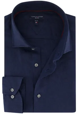 Produktbild von Tommy Hilfiger Hemd dunkelblau Leinen Semi-Wide-Kragen