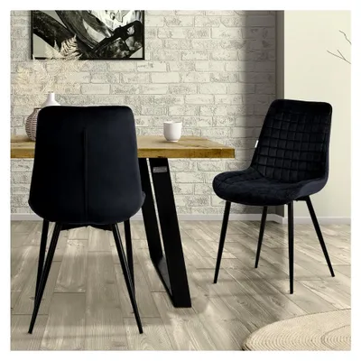 Produktbild von Esszimmerstühle 2er Set, Schwarz, Sitzfläche aus Samt mit Metallbeinen, Küchenstühle mit Rückenlehne, Polsterstühle für Esszimmer, Küche, Büro