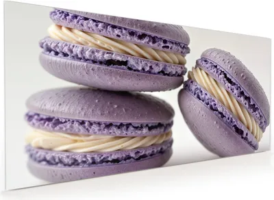Produktbild von Küchenrückwand Spritzschutz Glas mit Motiv Lila Macarons 40 x 40 cm
