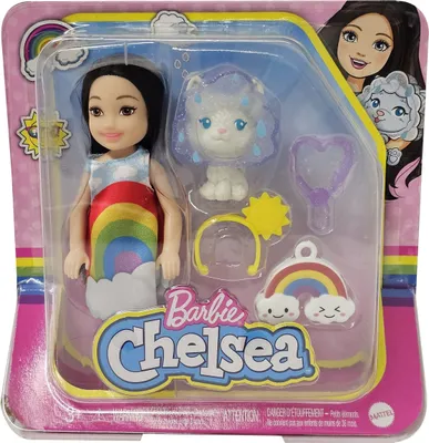 Immagine prodotto di Barbie GRP70 You Can be Anything Chelsea girl doll nera con vestito arcobaleno gatto pioggia nuvole stella cerchietto per bambini