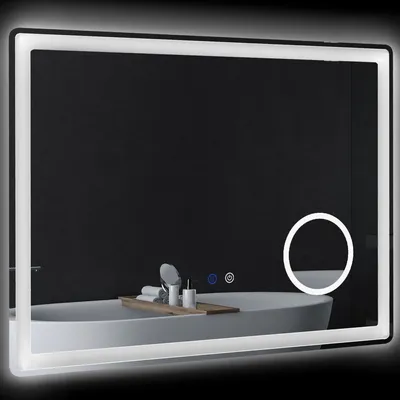 Zdjęcie produktu dla lustro łazienkowe LED Kleankin, lustro łazienkowe z 3-krotnym powiększeniem, lustro ścienne 80 x 60 cm z funkcją dotykową, funkcją pamięci, bezmgielne podświetlane lustro z 3 kolorami światła