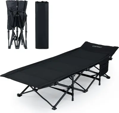 Produktbild von COSTWAY Campingbett klappbar, Klappbett Campingliege mit bequemer Baumwollfüllung & Seitentasche, Feldbett Gästebett bis 180 kg belastbar