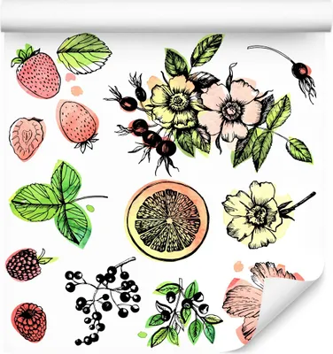 Produktbild von 10m VLIES TAPETE Rolle Wohnzimmer Blumen Obst Erdbeeren Orangen Natur XXL