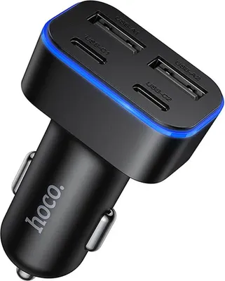 Image de Chargeur de voiture Hoco Z63 à 4 ports USB-A et USB-C avec anneau LED