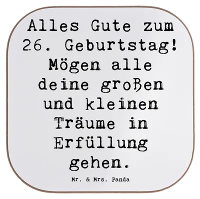 Produktbild von Mr. & Mrs. Panda Untersetzer Glas Spruch 26. Geburtstag - Weiß - Geschenk, Happy Birthday, Geburtstagsgeschenk, Tischschoner, Tasse, herzliche Geburtstagswünsche, Freund