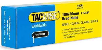 Imagen del producto de Clavos Tacwise 1711, tipo "brad", cabeza plana, calibre 18G/30 mm, galvanizados, 4000 unidades