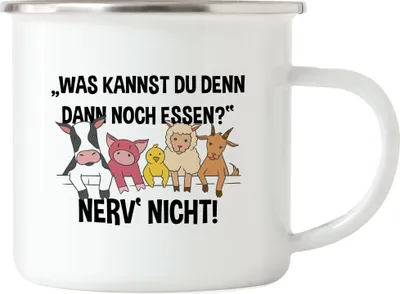 Produktbild von Vegan Vegetarier Lustige Emaille Tasse Geschenkidee Plant-Based Tierwohl Nerv Nicht Fleischesser