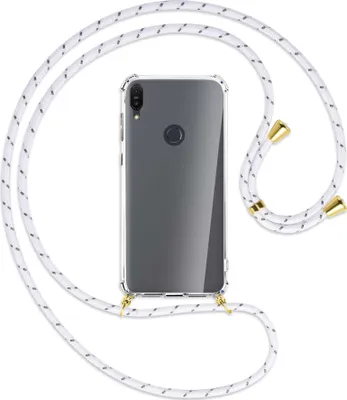 Produktbild von Handykette Backcover-Schutzhülle mit Band (Metall goldfarben) für Asus Zenfone Max M2 - weiß/grau