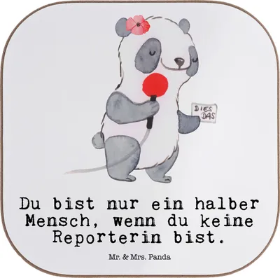 Produktbild von Mr. & Mrs. Panda Untersetzer für Gläser Reporterin Herz - Weiß - Geschenk, Coaster, Glas, gläseruntersetzer, Tischuntersetzer