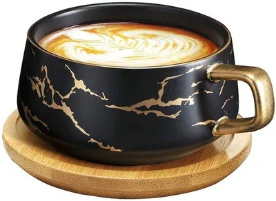 Image de Tasse à café avec soucoupe - porcelaine - noire - 300 ml