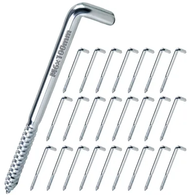 Produktbild von Schraubhaken, verzinkt - 25 Stück - 8 cm Länge - Silberfarben - Winkelschraube - Schraubhaken