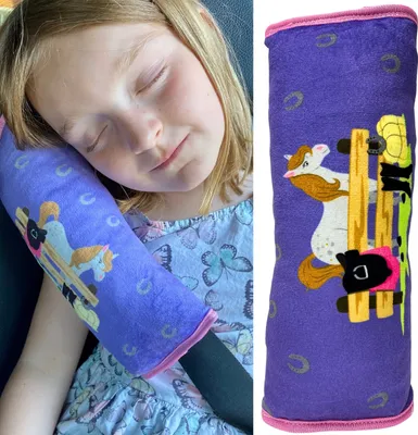 Produktbild von HECKBO® Pferd Bauernhof Auto Schlafkissen für Kinder - maschinenwaschbar – hochwertiges Auto Gurtkissen, Gurtschoner, Gurtkissen, Gurtschutz, Auto Kissen, Reisekissen, Urlaub - 30cm x 12cm