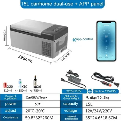 Produktbild von Auto Kühlbox Gefrierbox - 15 l tragbarer Kompressor Kühlschrank - 12V 24V 220V - APP-Steuerung - Camping Mini Kühlschrank