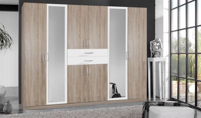 Kleiderschrank Drehtürenschrank Schlafzimmerschrank Schrank Schlafen "Drugi II" Eiche sägerau/Weiß