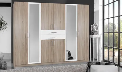 Produktbild von Kleiderschrank Drehtürenschrank Schlafzimmerschrank Schrank Schlafen "Drugi II" Eiche sägerau/Weiß