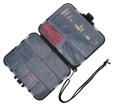 Produktbild von 138-teiliges Angelköder-Set mit Haken, kupferfarbenen Bleien und Softbaits