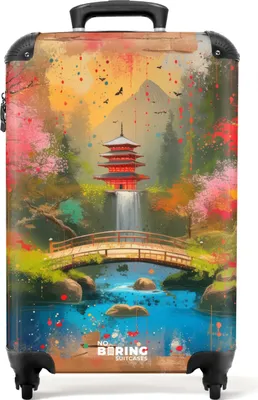 Produktbild von NoBoringSuitcases.com® Koffer Handgepäck Trolley Rollkoffer Kleine Reisekoffer mit 4 Rollen - Japanischer Garten im Graffiti-Stil - Cabin Size < 55x40x23 cm & 55x40x20 cm - Fotokoffer - Kabinenkoffer - BoardgepäckHandgepäck Koffer 55x35x20 cm, 36L,