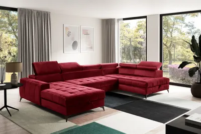 Produktbild von Wohnlandschaft Schlafsofa AGNESA Stoff Salvador Weinrot Ottomane Links