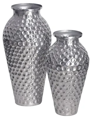 Produktbild von Wohnling Vase 2er Set Aluminium Silber Amphore Modern Tischvase Handgefertigt Silbern 26x26x51 cm