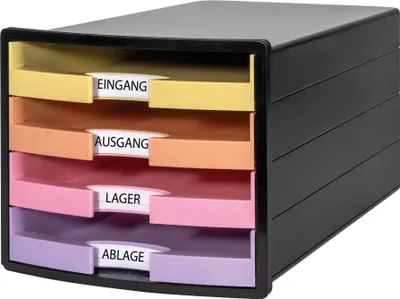 Immagine prodotto di HAN 1013-139 HAN Schubladenbox IMPULS  gelb, orange, rosa, lila 1013-139, DIN A4, DIN C4 mit 4 Schubladen