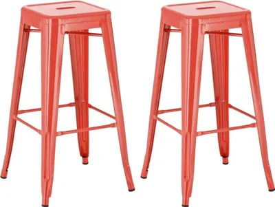 Produktbild von 2er-Set Barhocker – hohe Hocker – stapelbar, platzsparendes Design | Farbe: Rot
